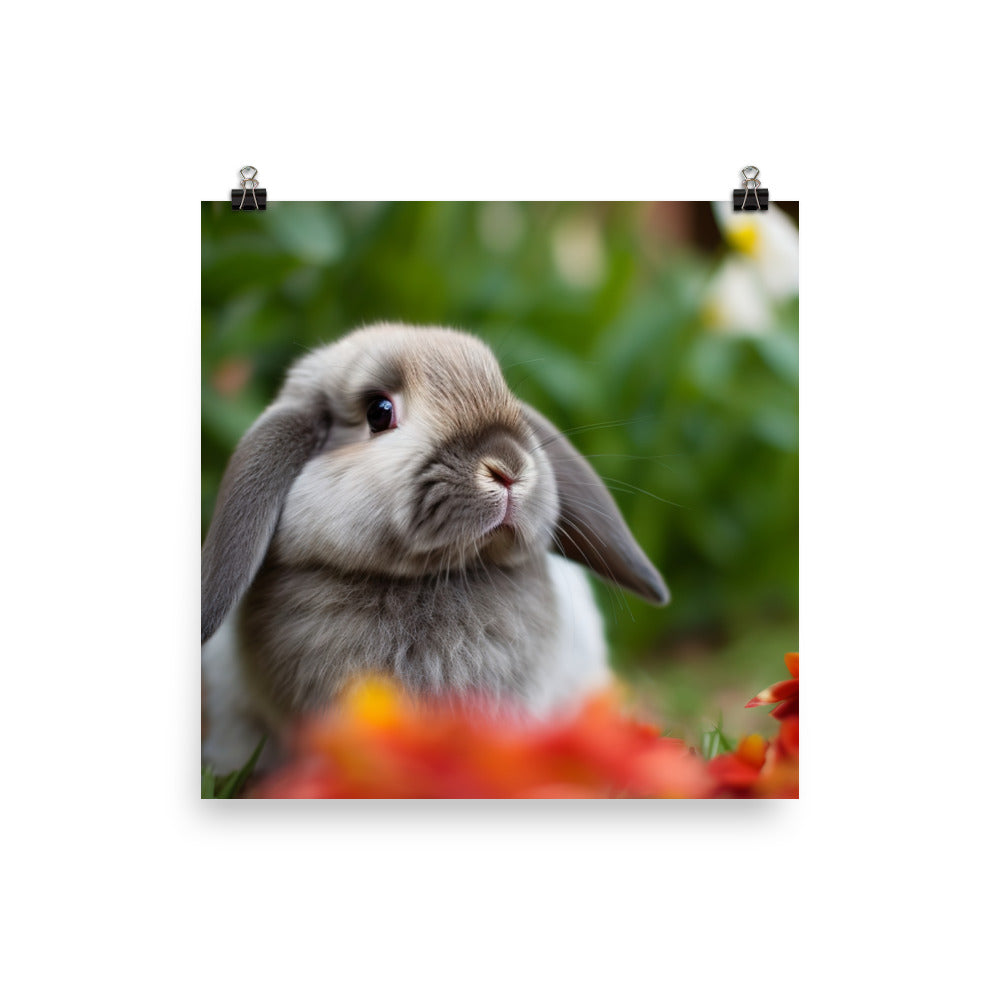 Adorable Mini Lop Bunny in a Garden Photo paper poster - PosterfyAI.com