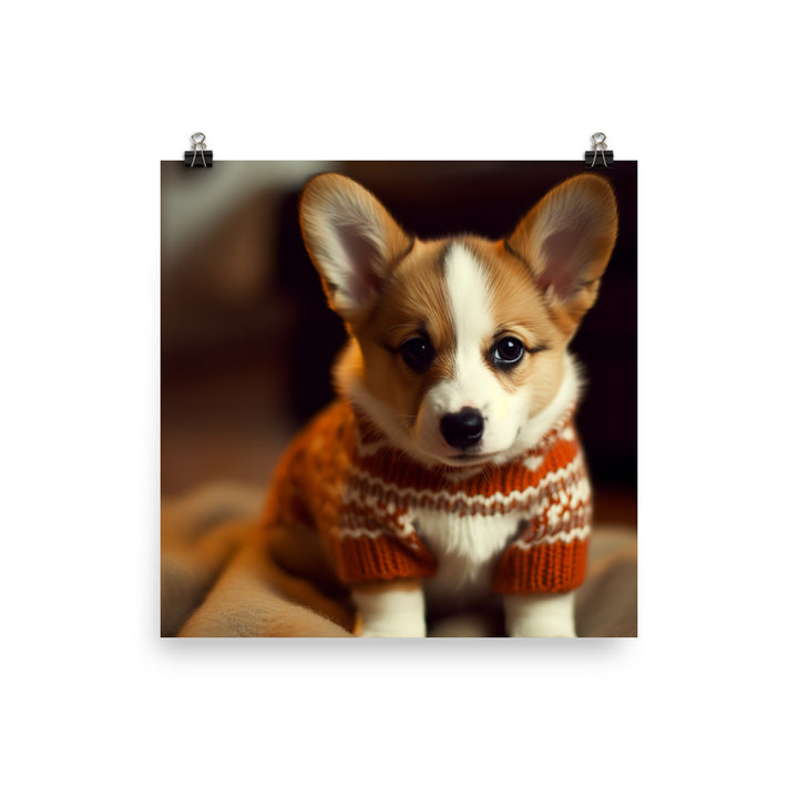 Welsh Corgi Pup in a Sweater Photo paper poster - PosterfyAI.com