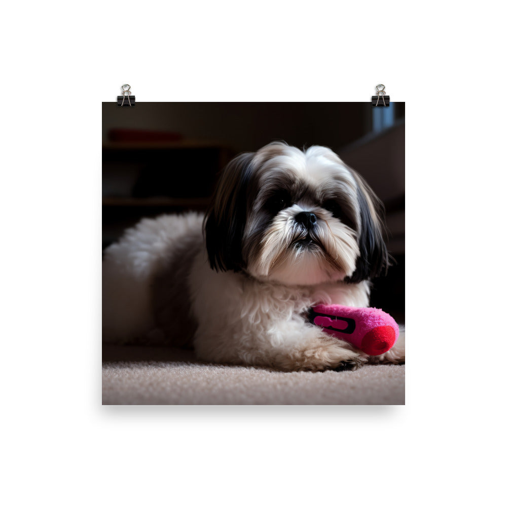 Shih Tzu Posing with a Toy Photo paper poster - PosterfyAI.com