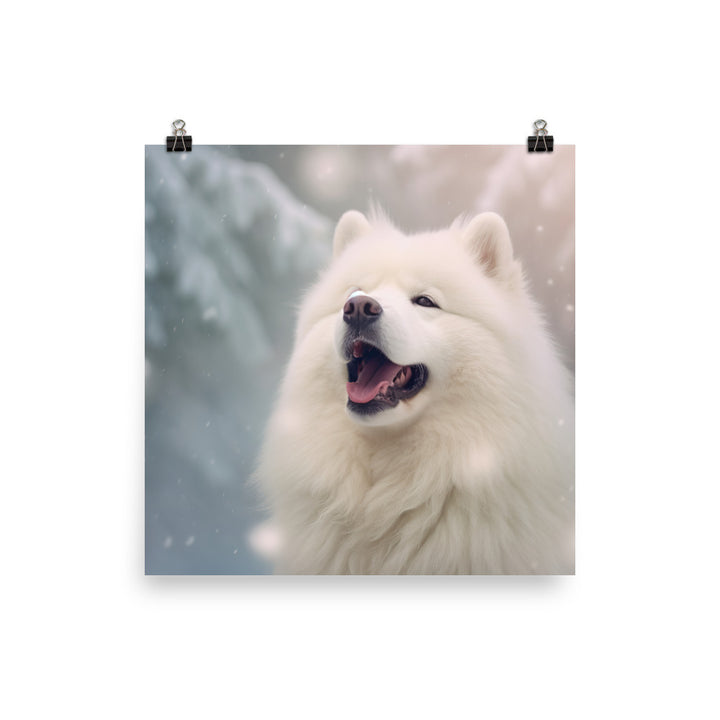 Samoyed Dog in Winter Photo paper poster - PosterfyAI.com