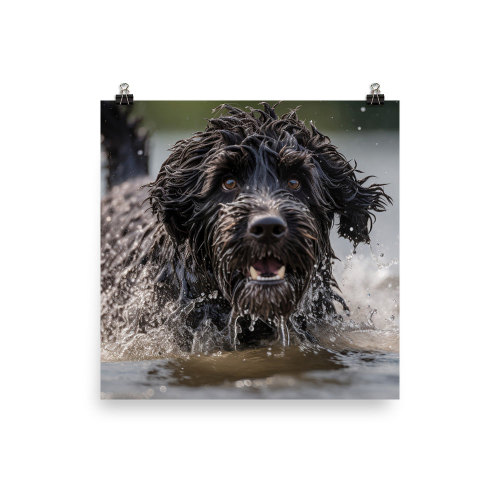 Portuguese Water Dog playing Photo paper poster - PosterfyAI.com