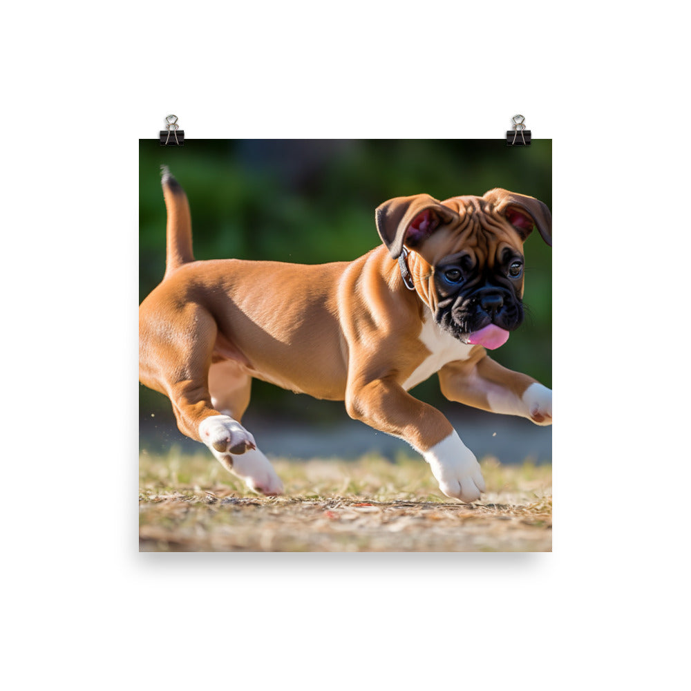 Playful Boxer Pup Photo paper poster - PosterfyAI.com