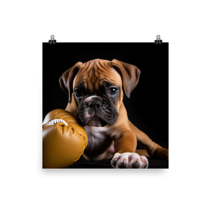 Playful Boxer Pup Photo paper poster - PosterfyAI.com