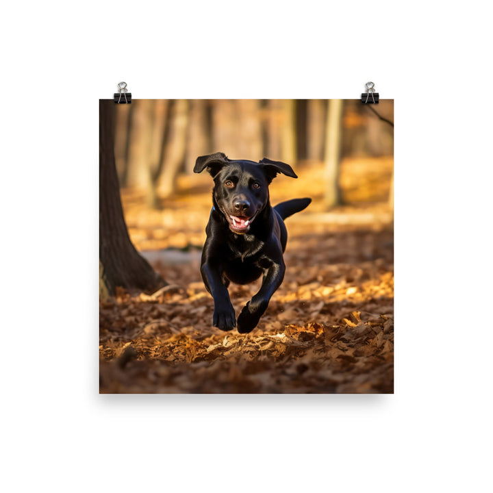 Labrador Retriever Running in the Woods Photo paper poster - PosterfyAI.com