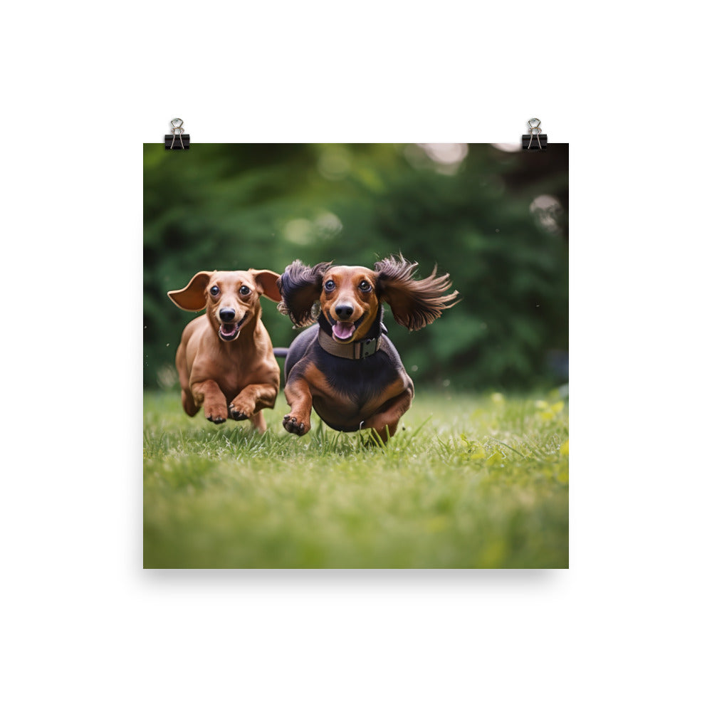 Dachshunds at Play in the Park Photo paper poster - PosterfyAI.com