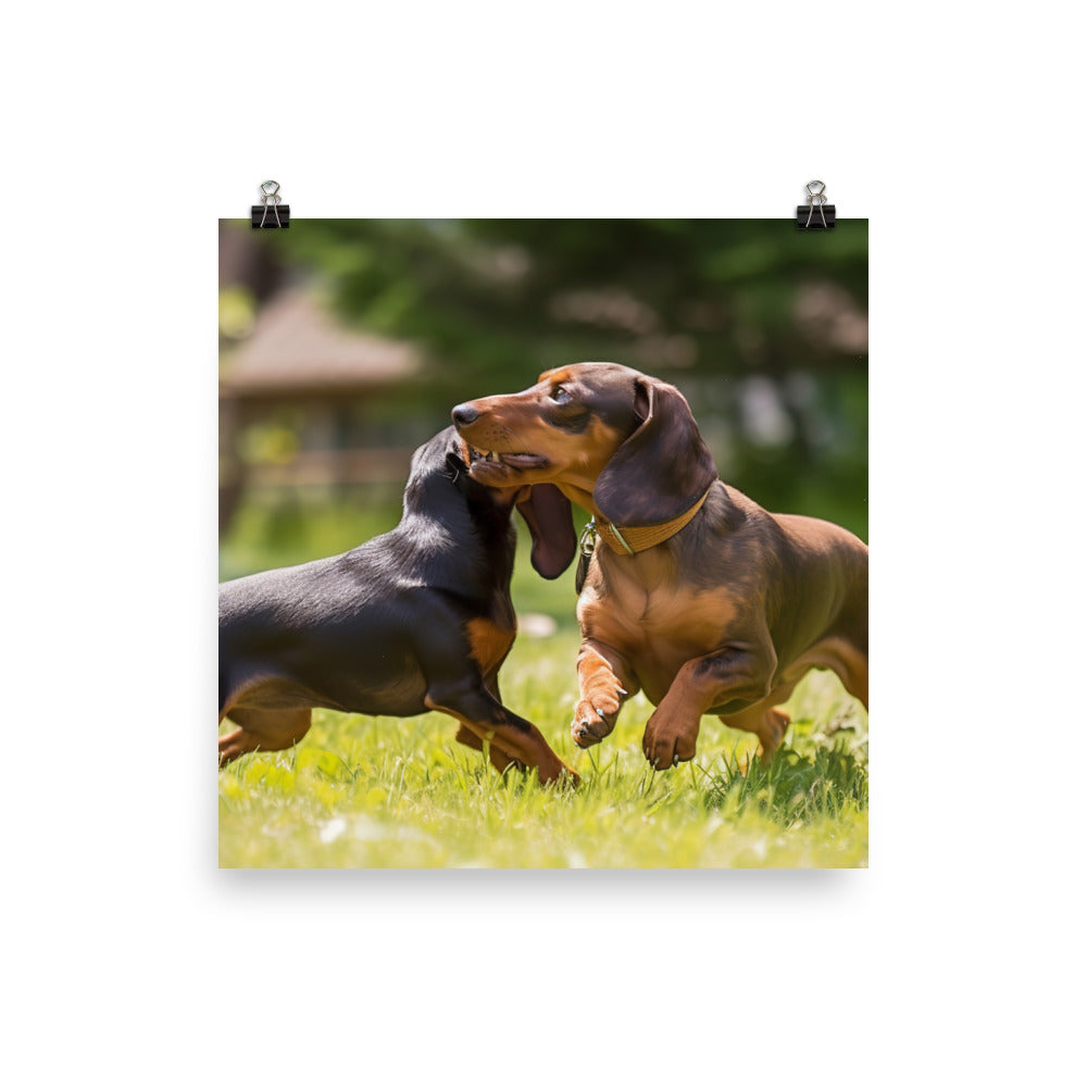 Dachshunds at Play in the Park Photo paper poster - PosterfyAI.com