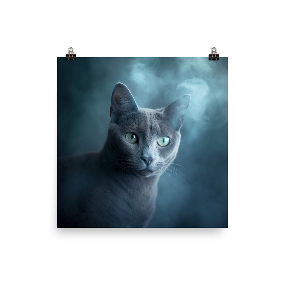 Mysterious World of Russian Blue Cat Photo paper poster - PosterfyAI.com