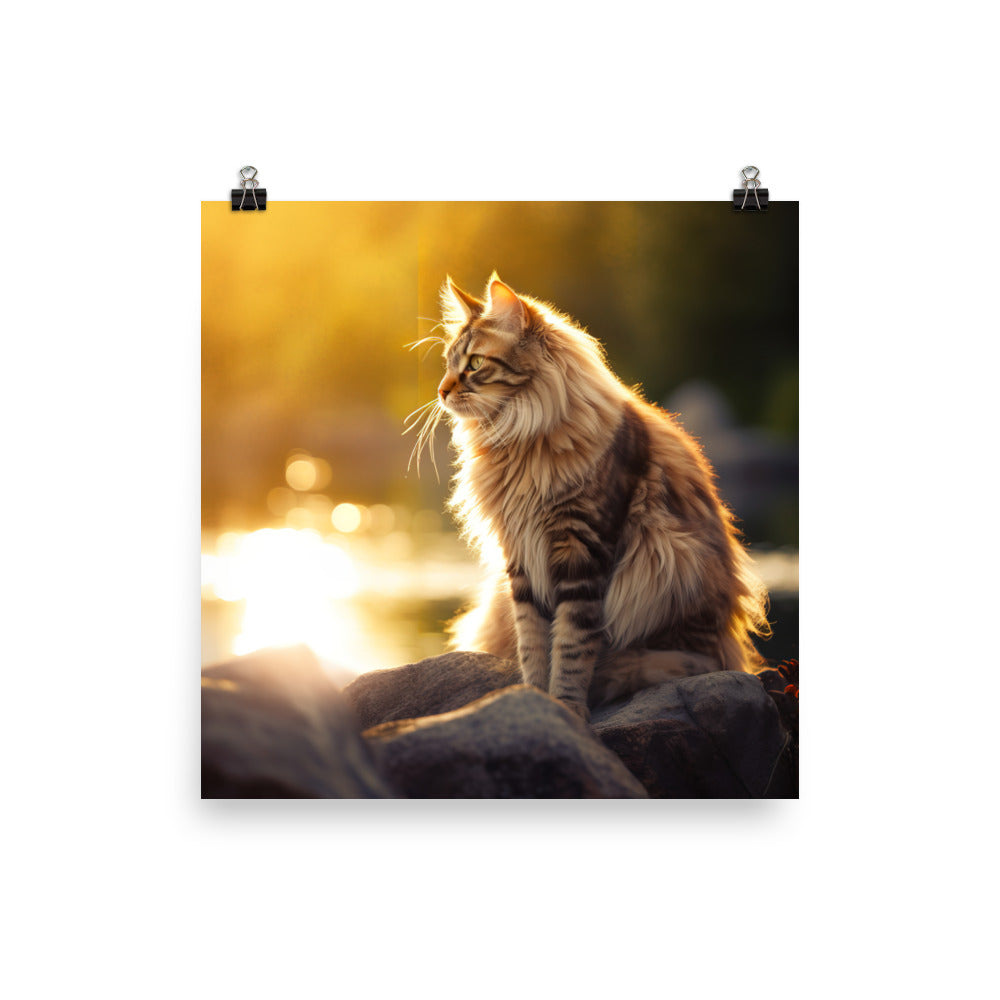 Maine Coon Elegance in Golden Hour Photo paper poster - PosterfyAI.com