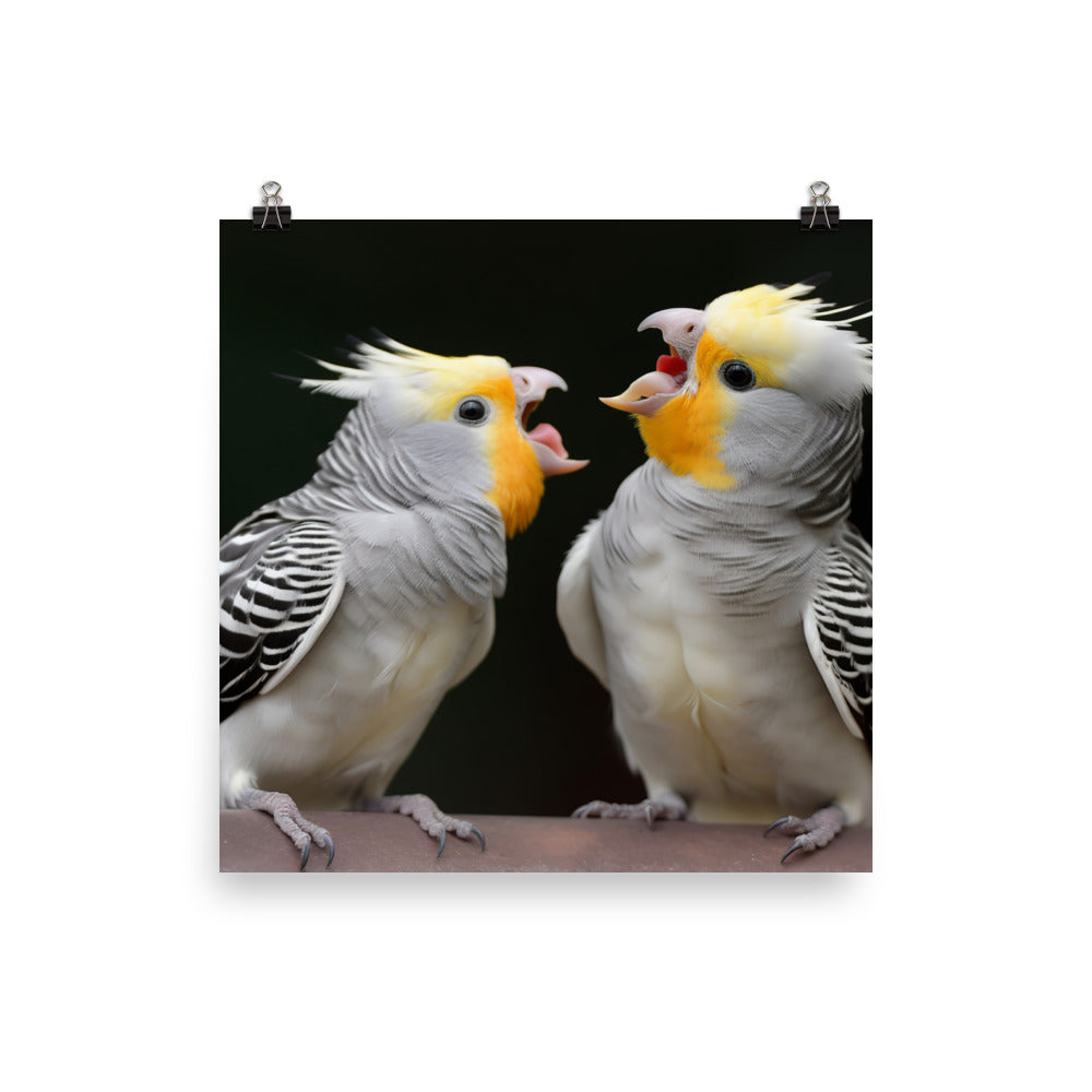 Chirpy Cockatiels Photo paper poster - PosterfyAI.com