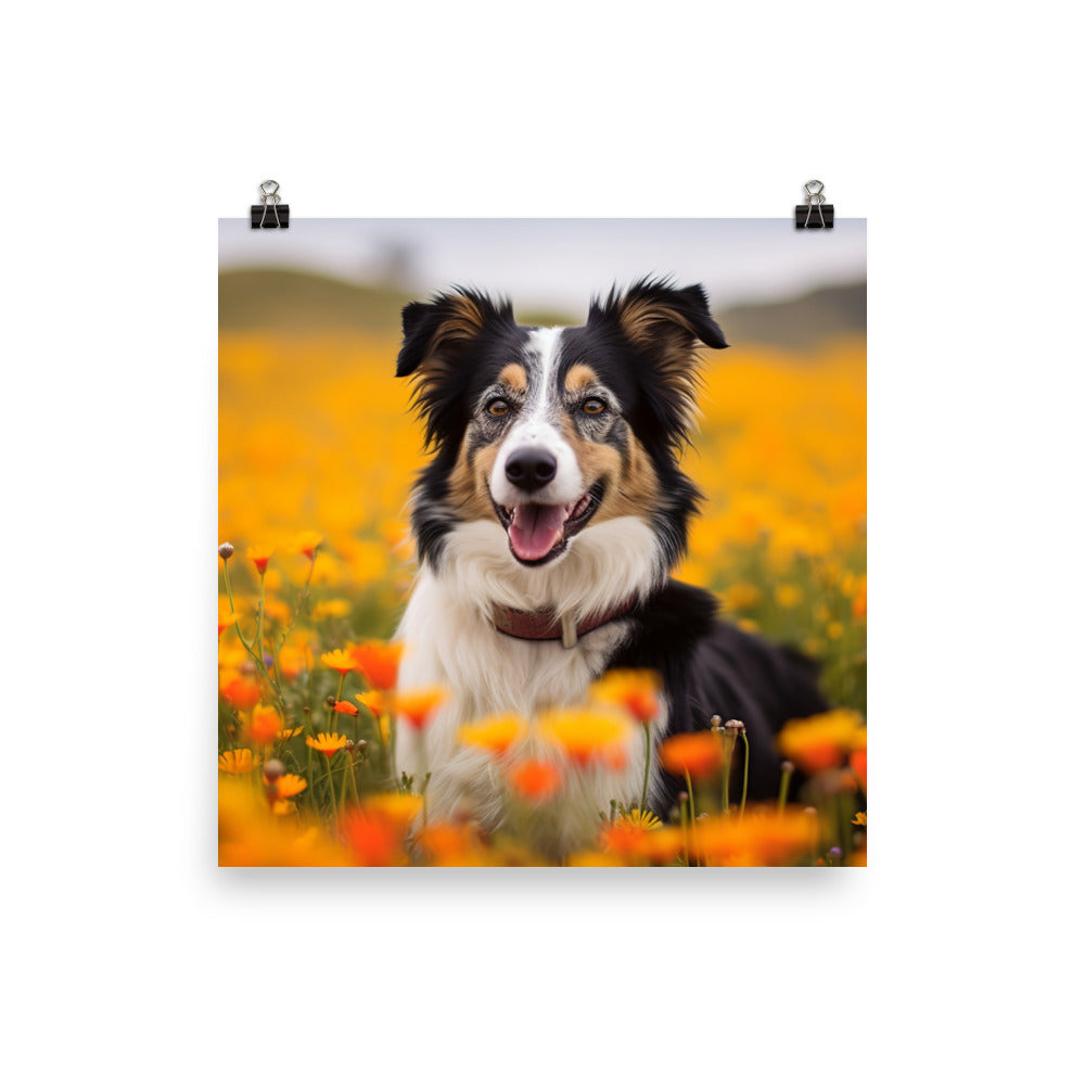 Border Collie in Bloom Photo paper poster - PosterfyAI.com