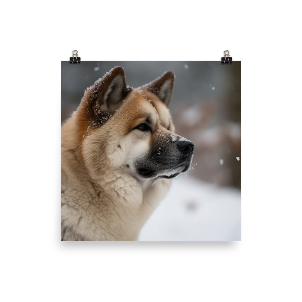 Akita in the Snow Photo paper poster - PosterfyAI.com