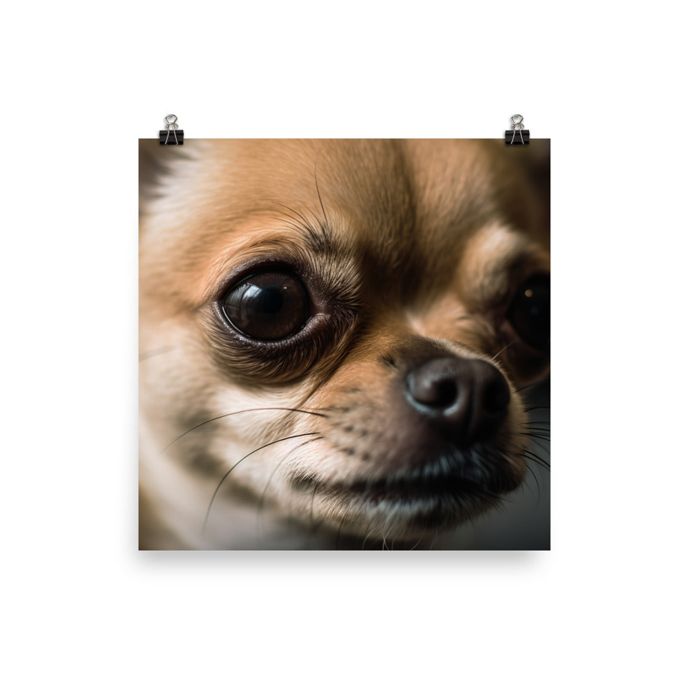 A close up of a cute Chihuahuas face Photo paper poster - PosterfyAI.com