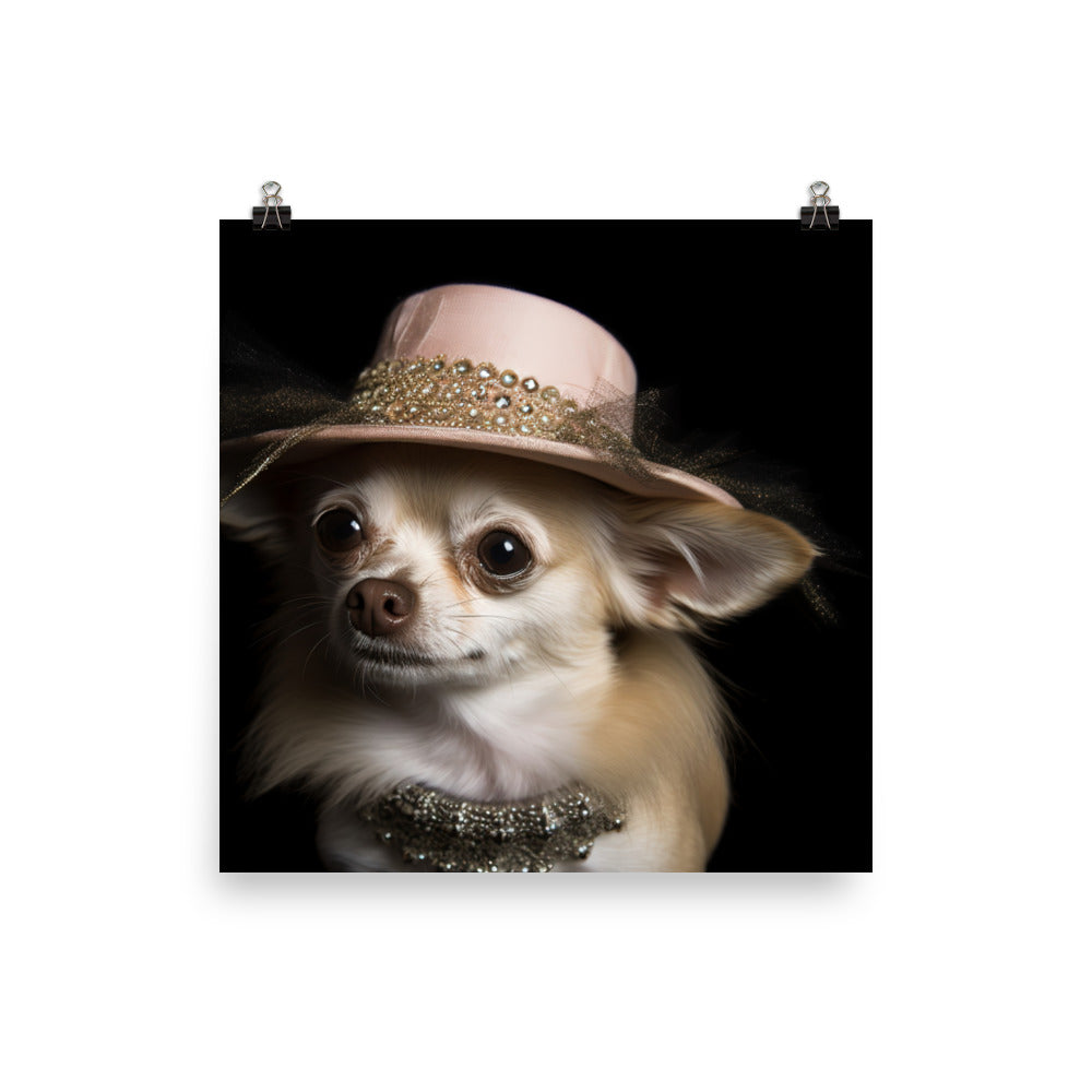 A Chihuahua posing with a boa and hat Photo paper poster - PosterfyAI.com