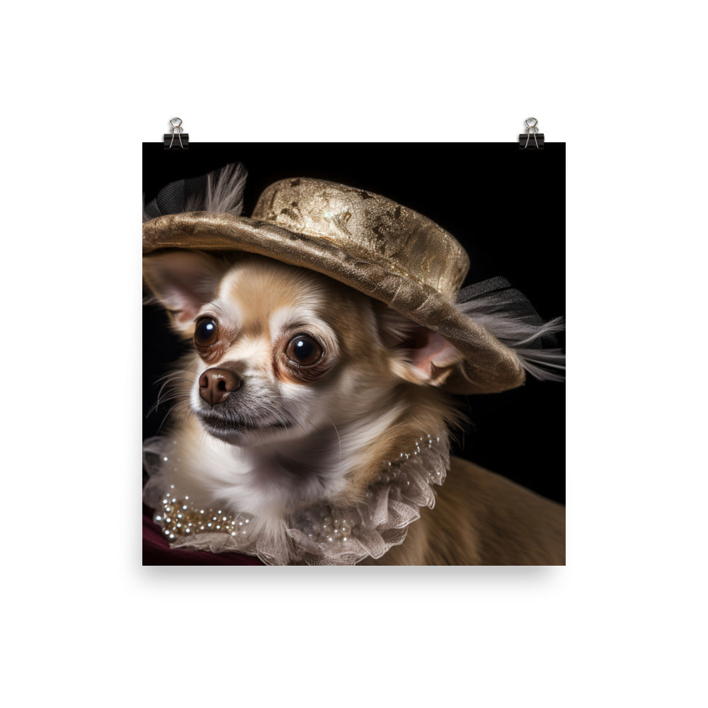 A Chihuahua posing with a boa and hat Photo paper poster - PosterfyAI.com