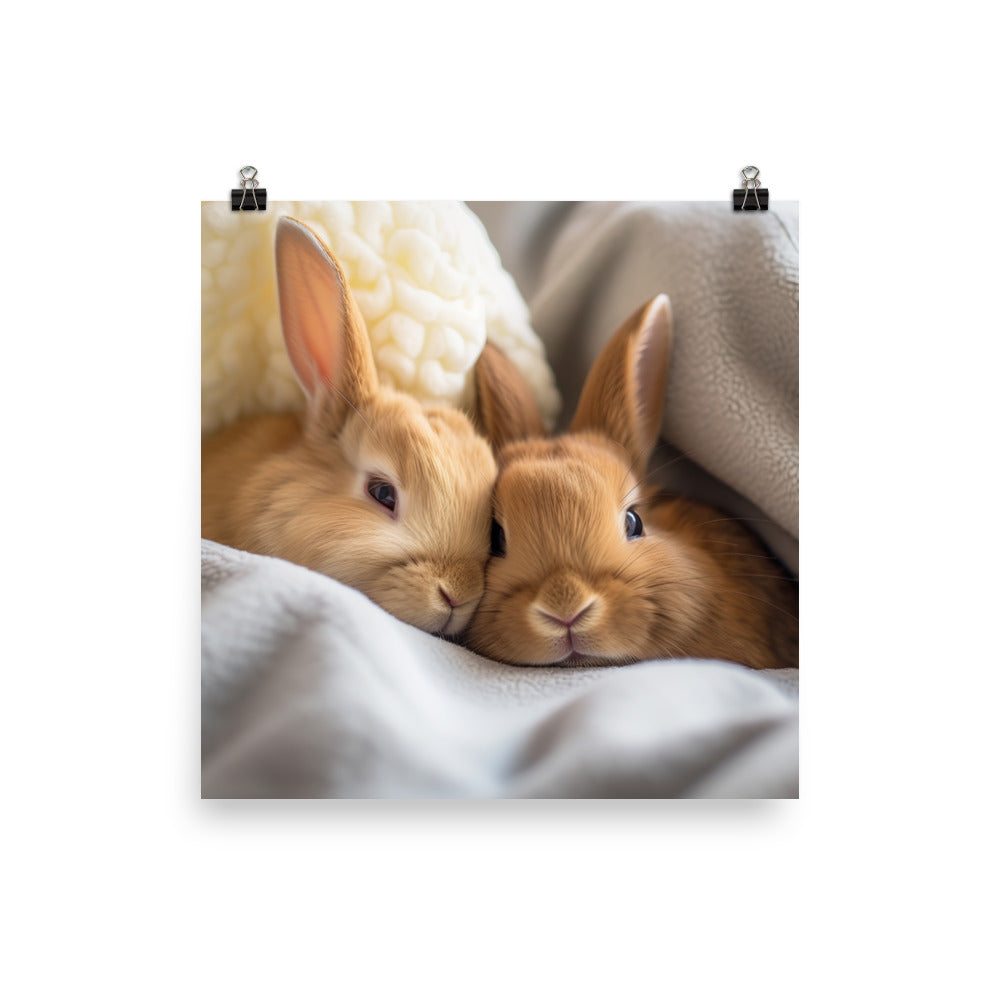 Tan Bunnys Gentle Cuddles Photo paper poster - PosterfyAI.com