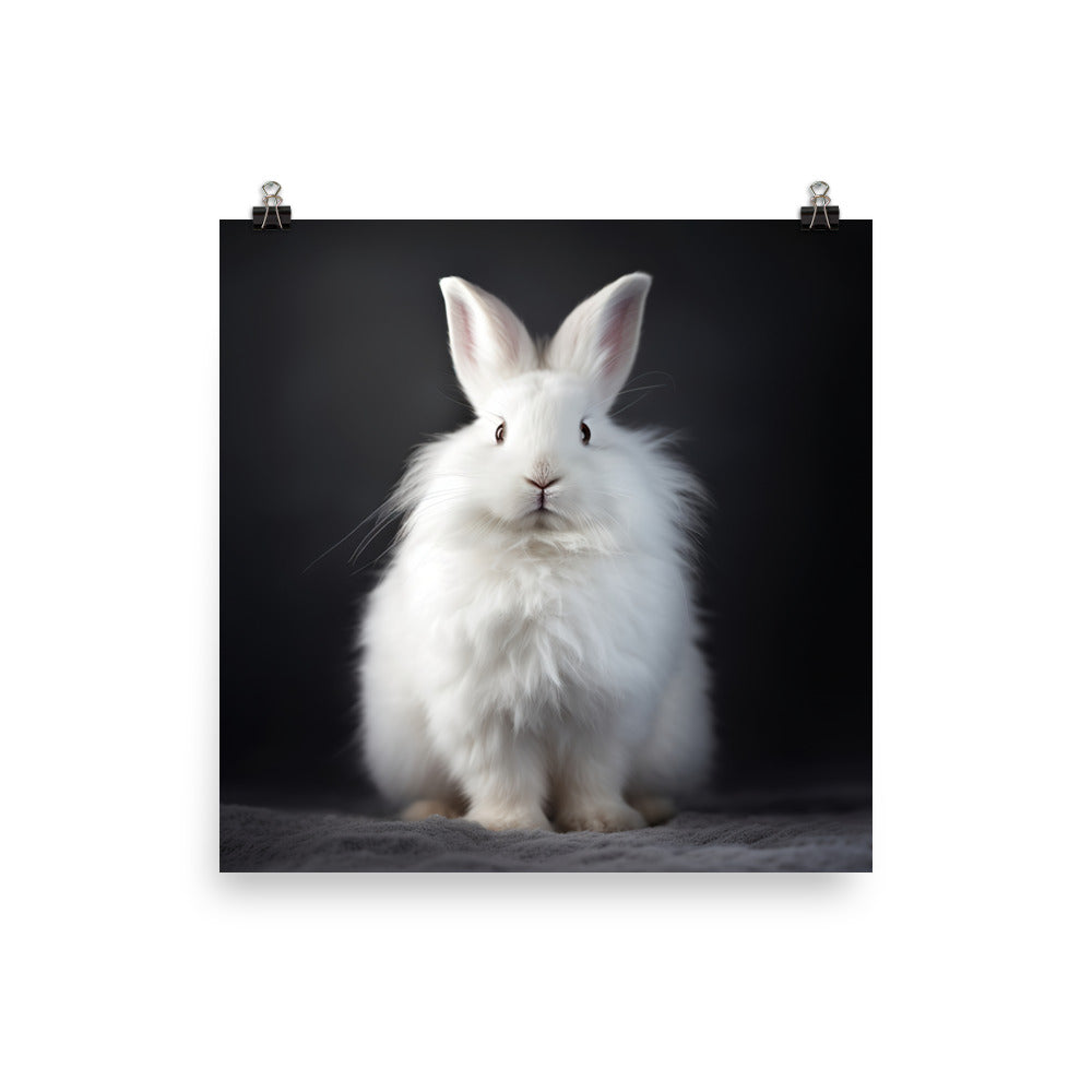 Satin Angora Bunny in a Cozy Setting Photo paper poster - PosterfyAI.com