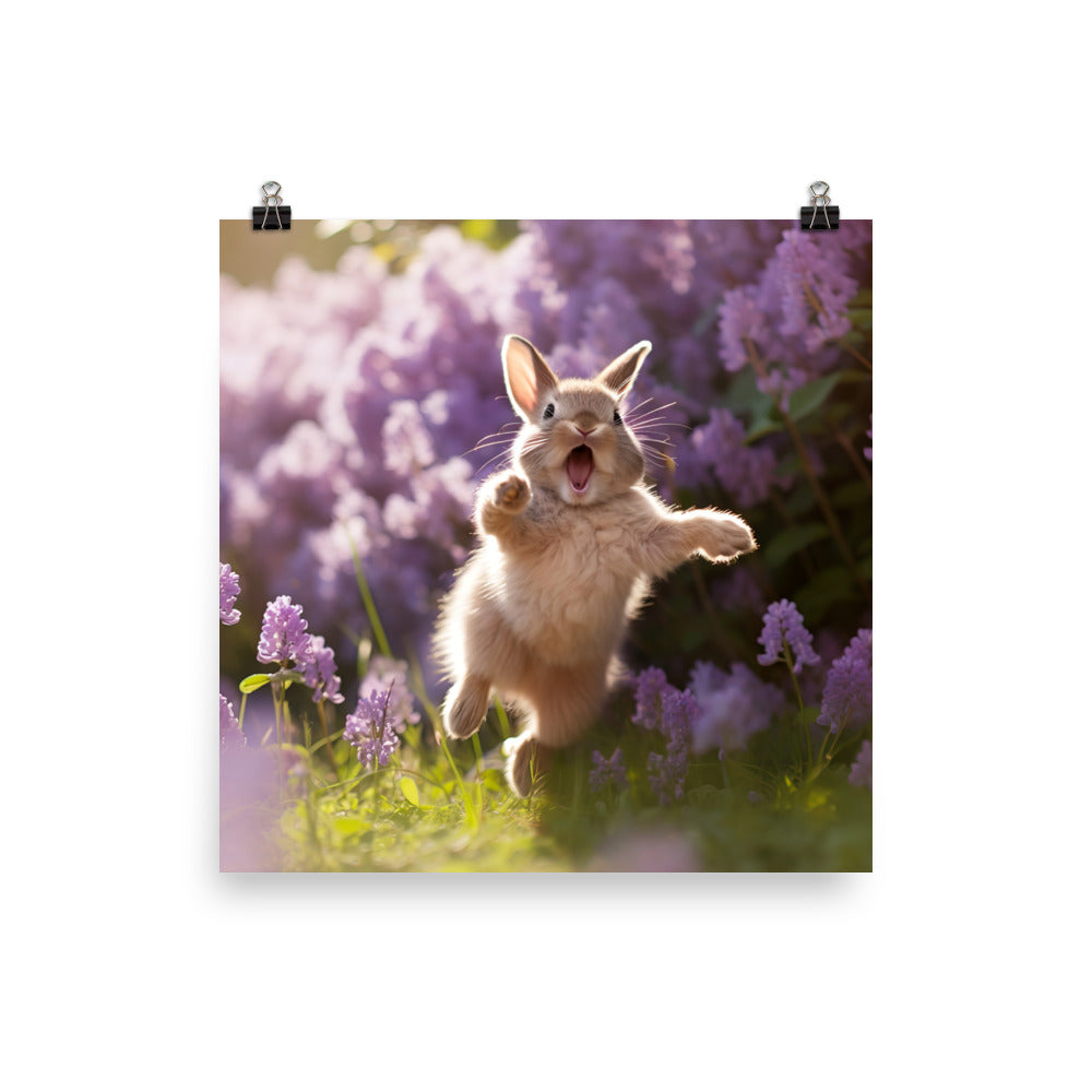 Lilac Bunny Enjoying a Playful Hop Photo paper poster - PosterfyAI.com