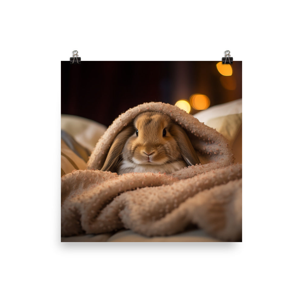 Mini Lop Bunny in a Cozy Setting Photo paper poster - PosterfyAI.com