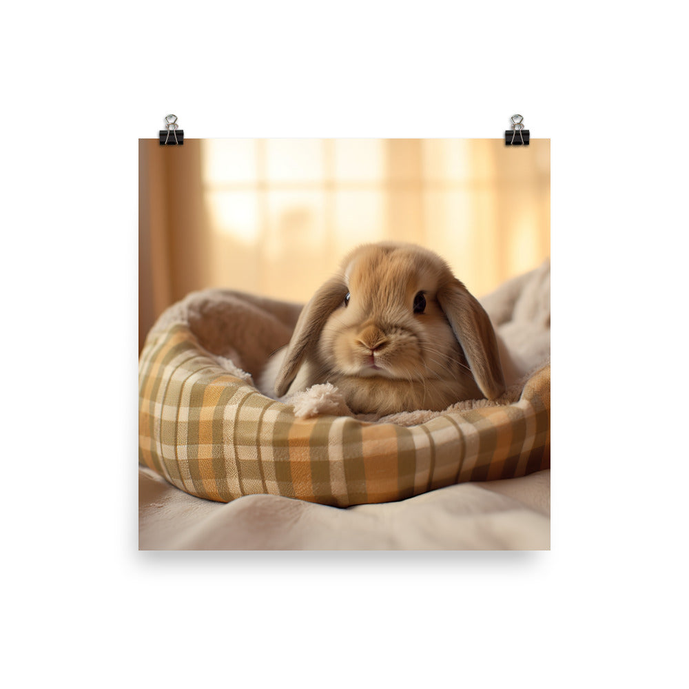 Mini Lop Bunny in a Cozy Setting Photo paper poster - PosterfyAI.com