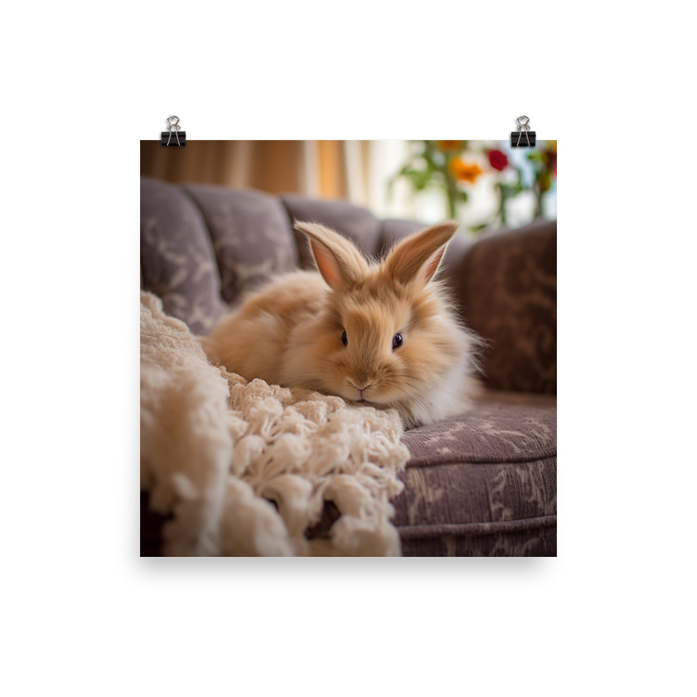 Lionhead Bunny in a Cozy Setting Photo paper poster - PosterfyAI.com