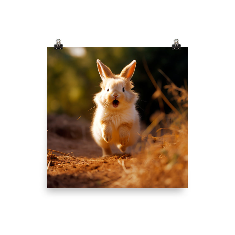 Lionhead Bunny Enjoying a Playful Hop Photo paper poster - PosterfyAI.com
