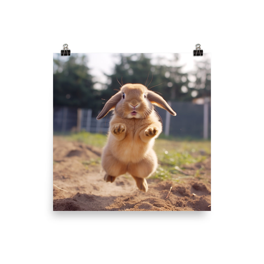 Holland Lop Bunny Enjoying a Playful Hop Photo paper poster - PosterfyAI.com
