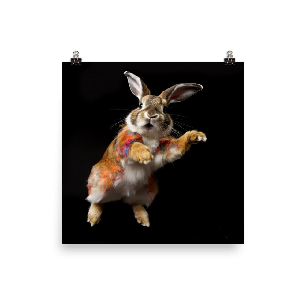 Harlequin Bunny Enjoying a Playful Hop Photo paper poster - PosterfyAI.com