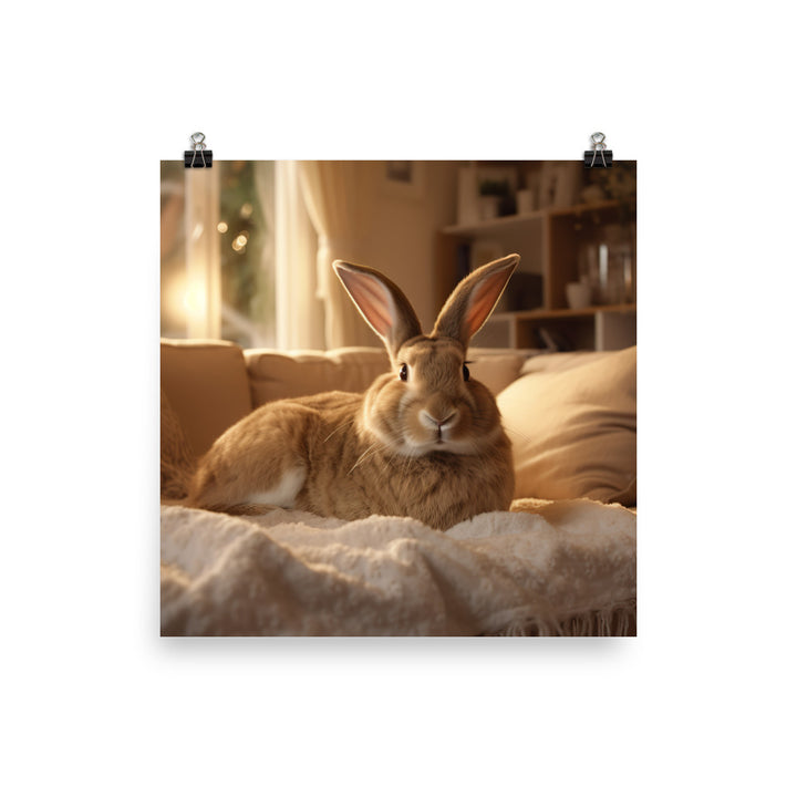 Flemish Giant Bunny in a Cozy Setting Photo paper poster - PosterfyAI.com