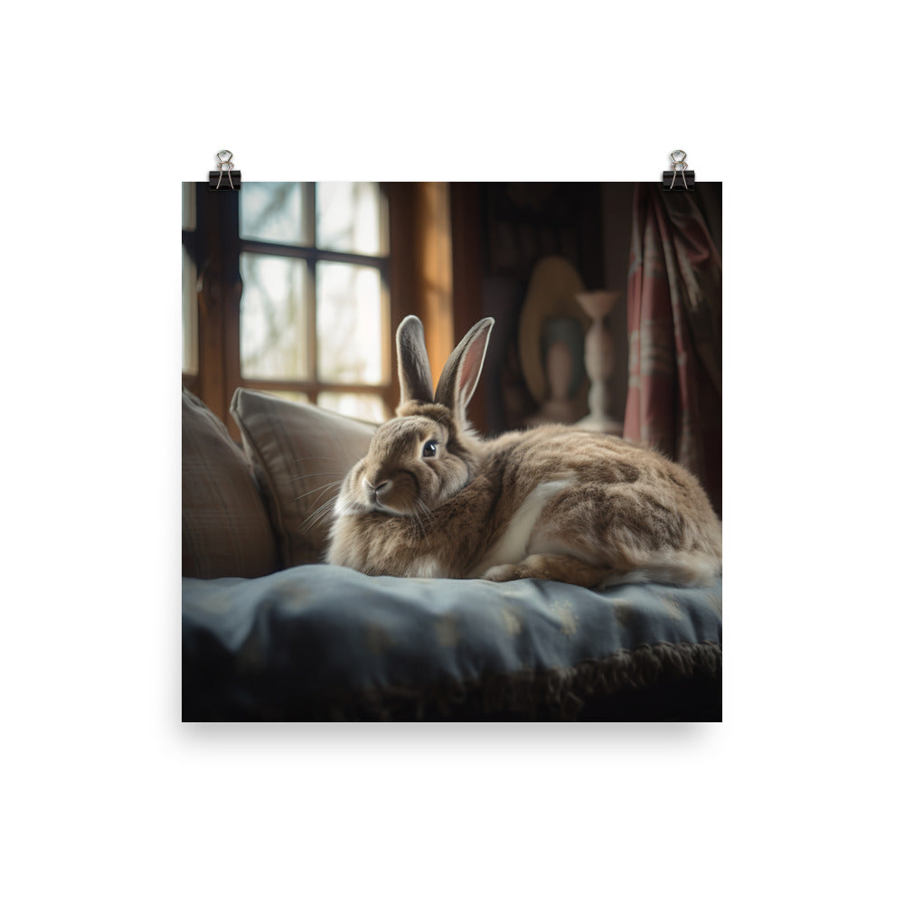 Flemish Giant Bunny in a Cozy Setting Photo paper poster - PosterfyAI.com