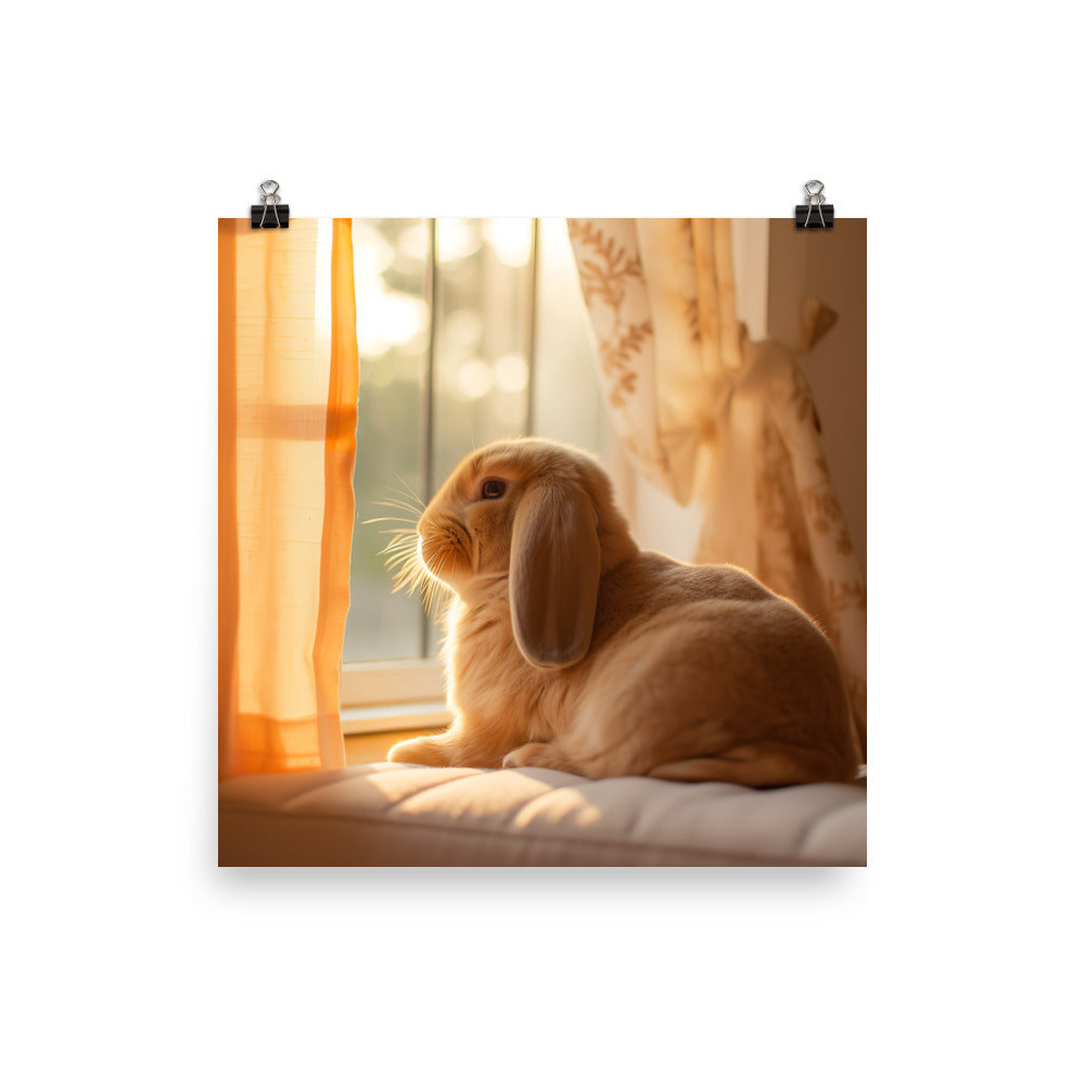 English Lop Bunny in a Cozy Setting Photo paper poster - PosterfyAI.com