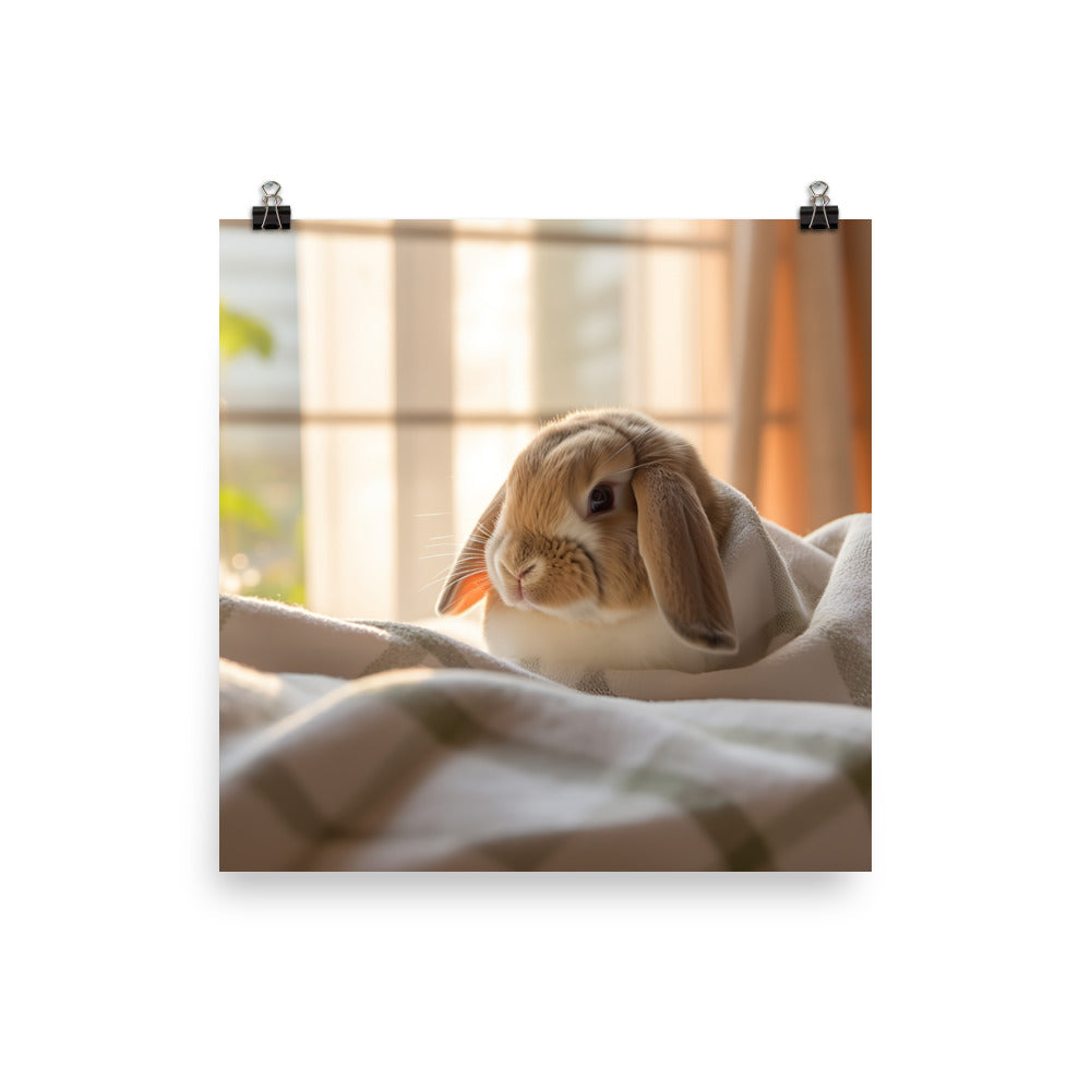 English Lop Bunny in a Cozy Setting Photo paper poster - PosterfyAI.com