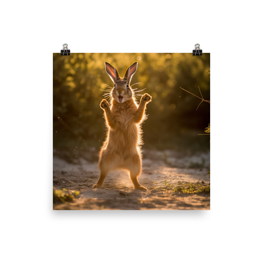 Belgian Hare Enjoying a Playful Hop Photo paper poster - PosterfyAI.com