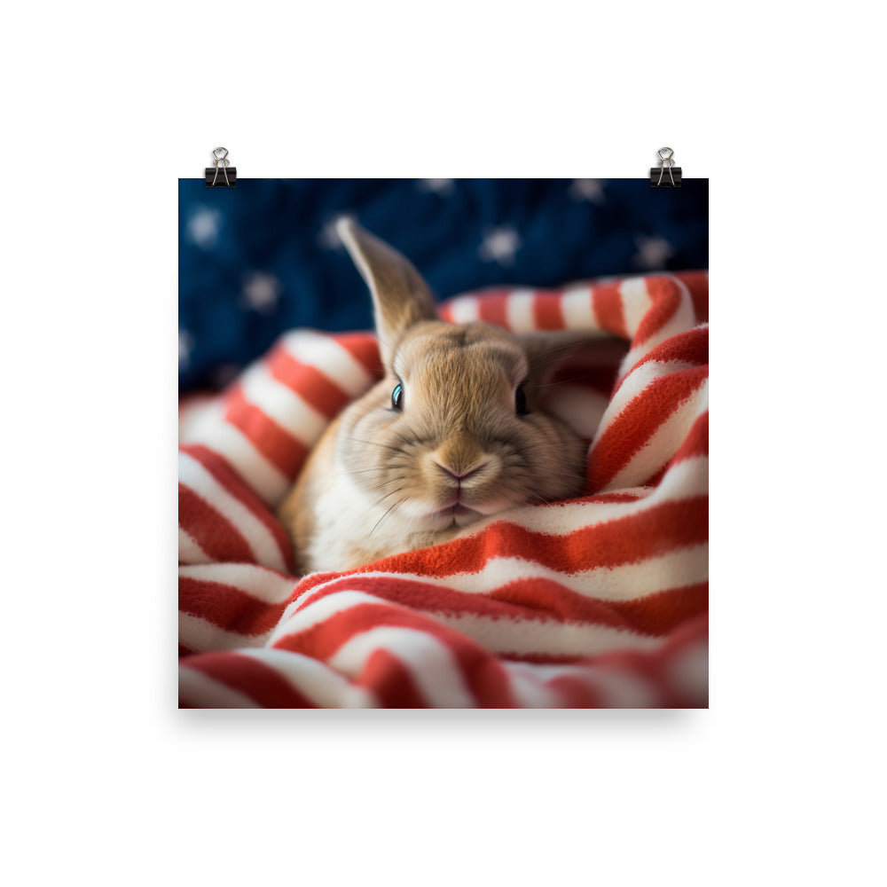 American Bunny Nestled in a Soft Blanket Photo paper poster - PosterfyAI.com
