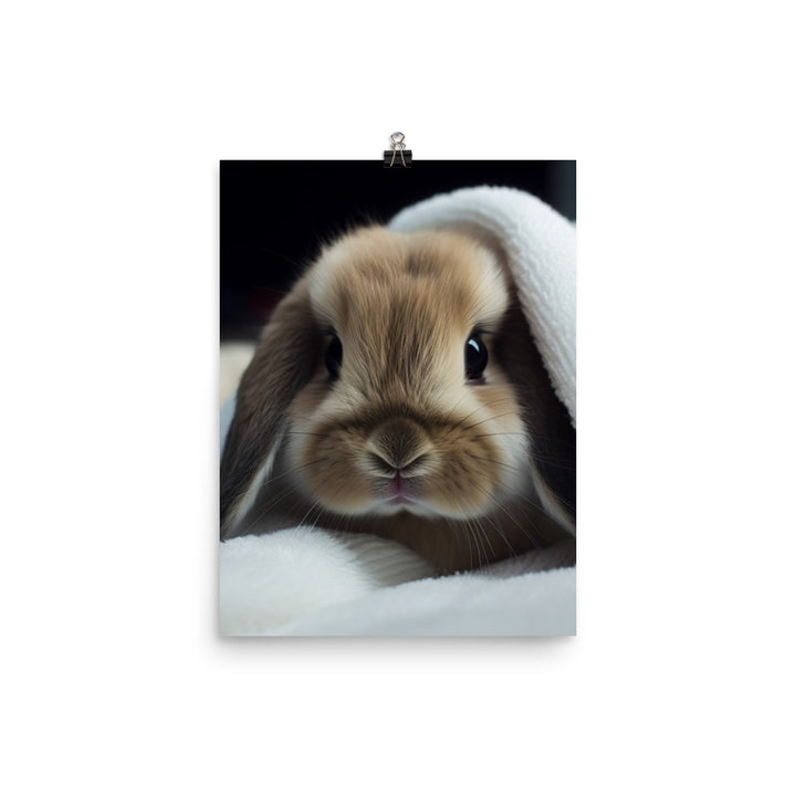 Mini Lop Bunny in a Cozy Blanket Photo paper poster - PosterfyAI.com