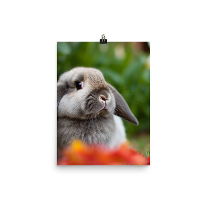 Adorable Mini Lop Bunny in a Garden Photo paper poster - PosterfyAI.com