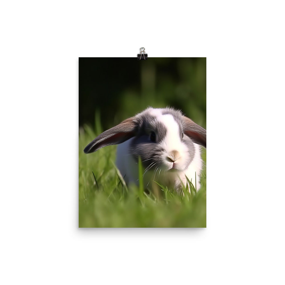 Playful Mini Lop Bunny in a Meadow Photo paper poster - PosterfyAI.com