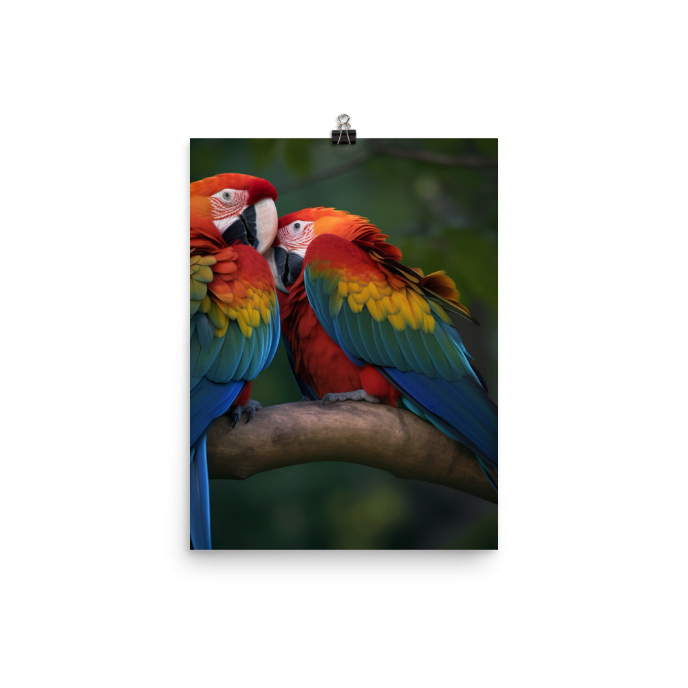 Two Macaws cuddling on a tree branch Photo paper poster - PosterfyAI.com