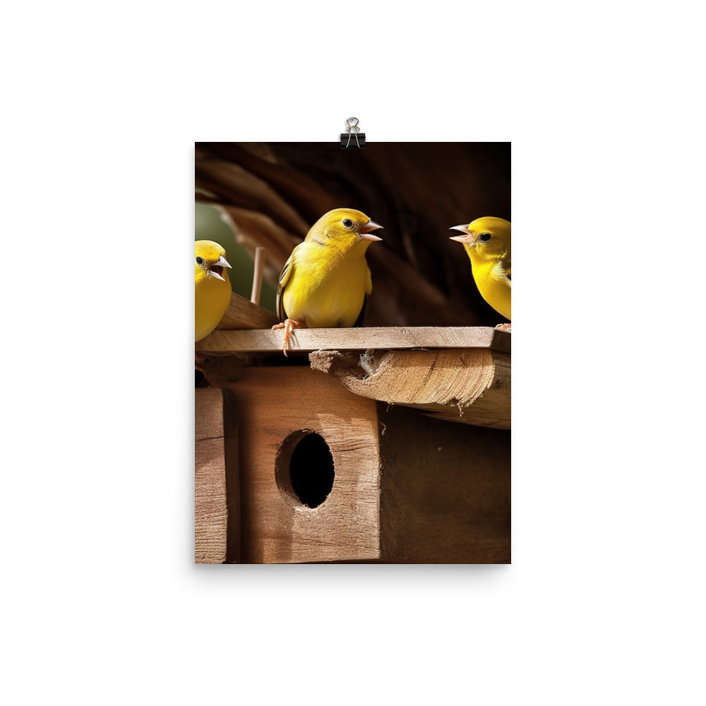 Singing canaries in a birdhouse Photo paper poster - PosterfyAI.com