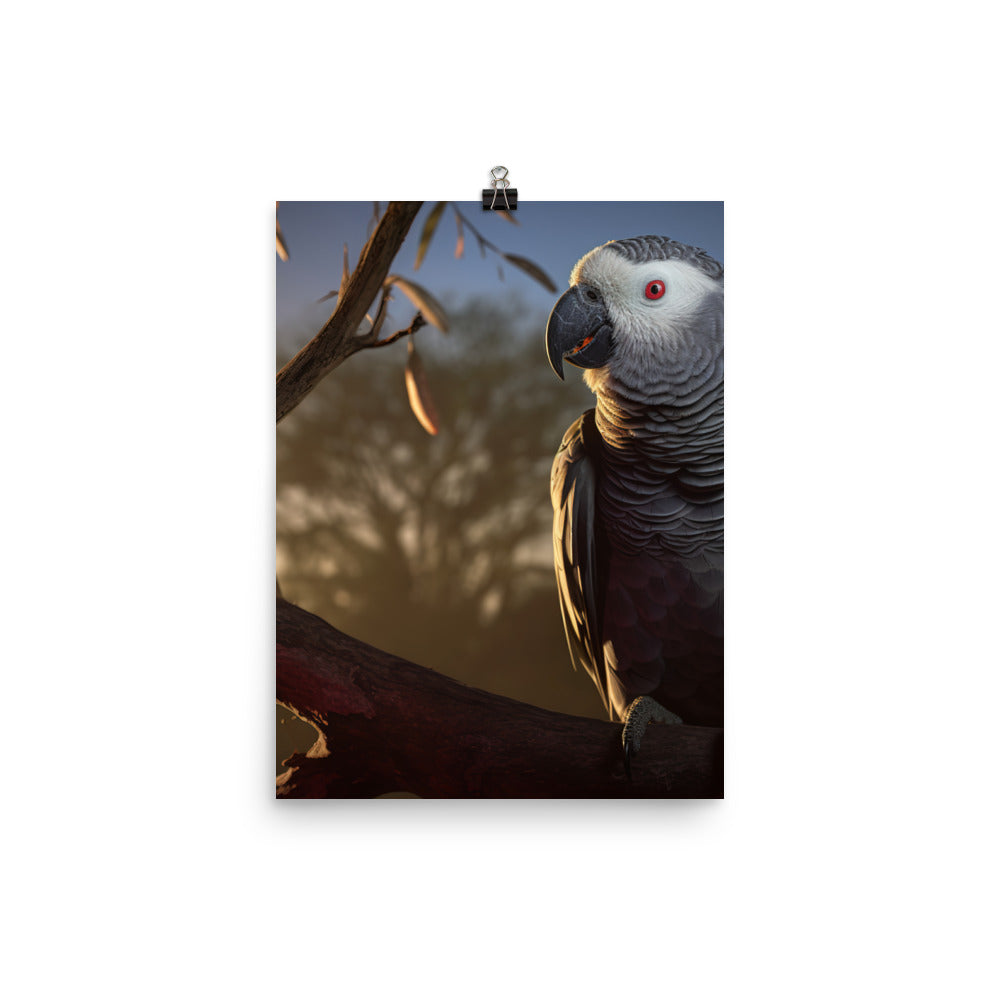 Elegant African Grey Parrot Photo paper poster - PosterfyAI.com