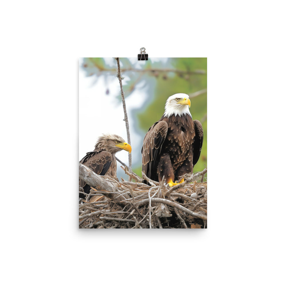 Bald Eagle in its Nest with Eaglets Photo paper poster - PosterfyAI.com