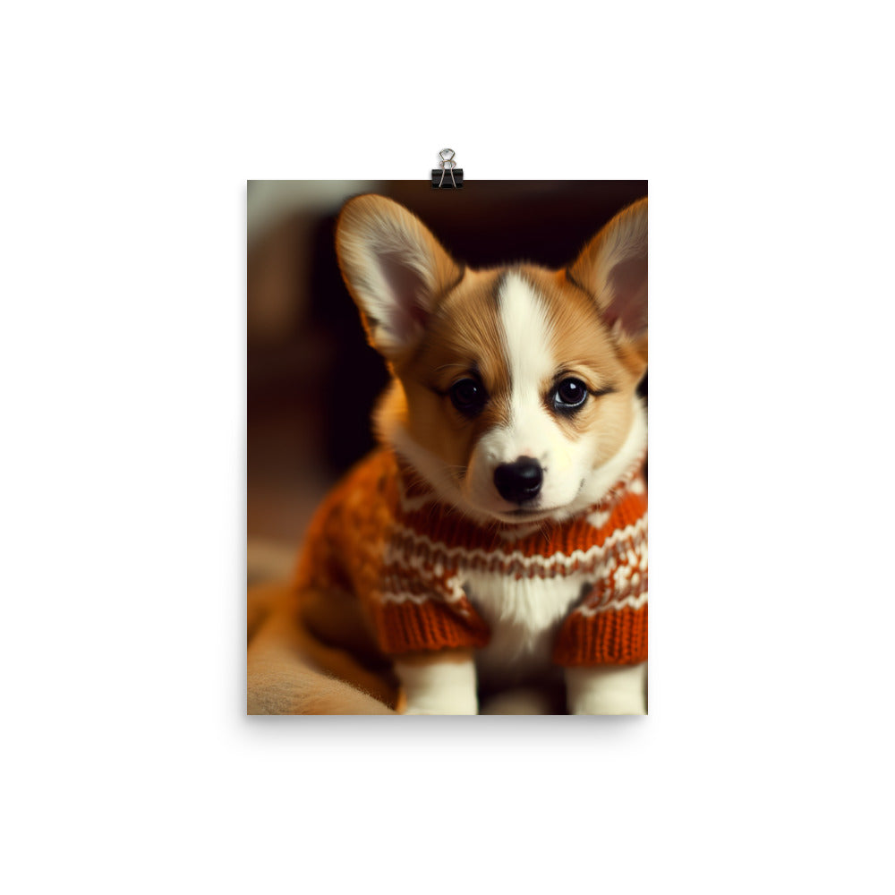 Welsh Corgi Pup in a Sweater Photo paper poster - PosterfyAI.com