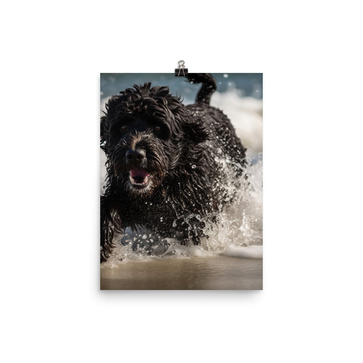 Waves with a Portuguese Water Dog Photo paper poster - PosterfyAI.com