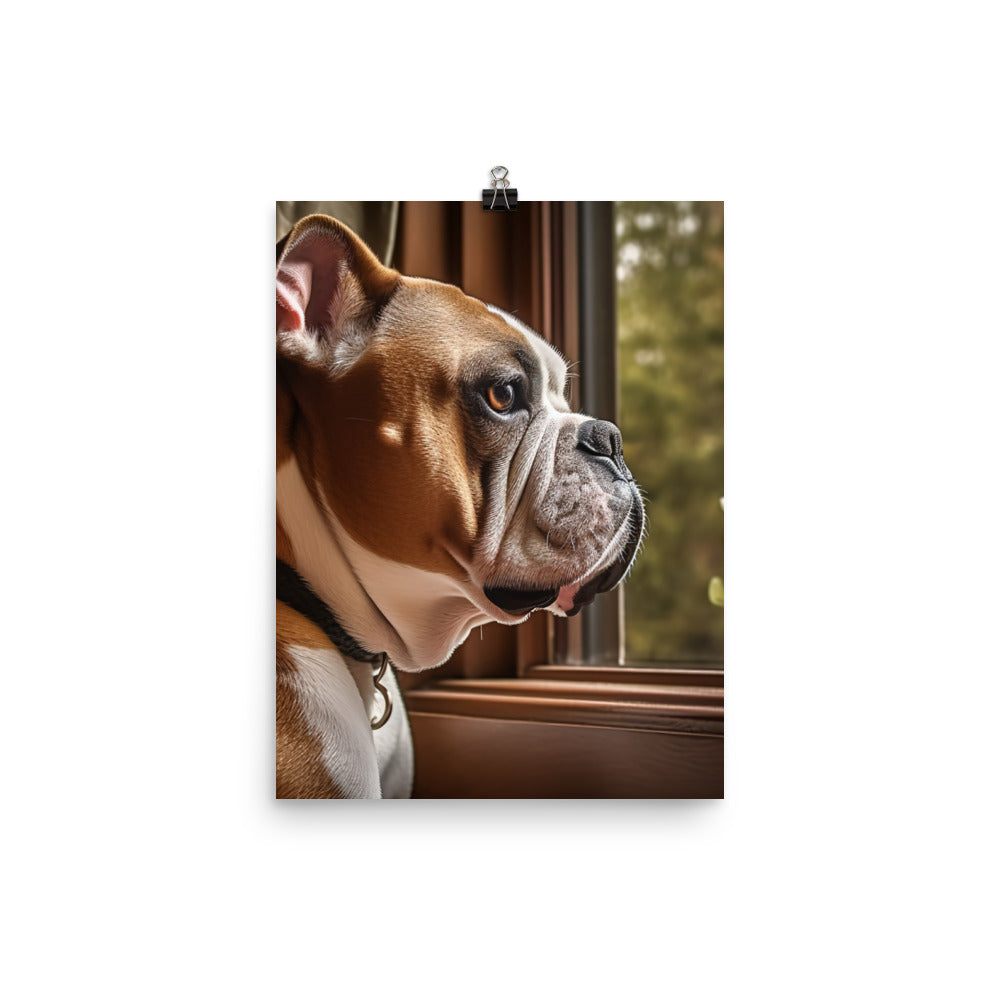 Thoughtful Bulldog at the Window Photo paper poster - PosterfyAI.com