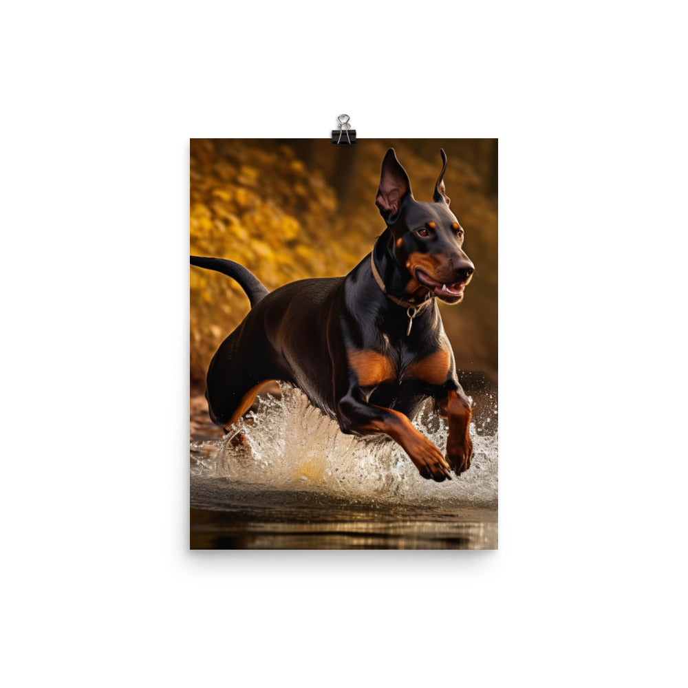The athleticism of a Doberman Pinscher in action Photo paper poster - PosterfyAI.com