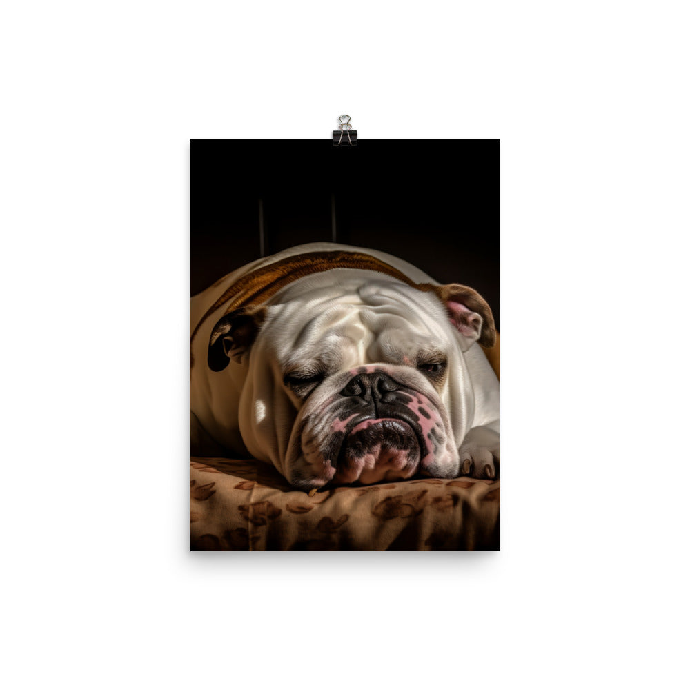 Sleepy Bulldog in His Bed Photo paper poster - PosterfyAI.com