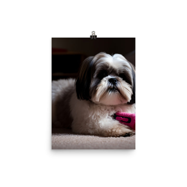 Shih Tzu Posing with a Toy Photo paper poster - PosterfyAI.com