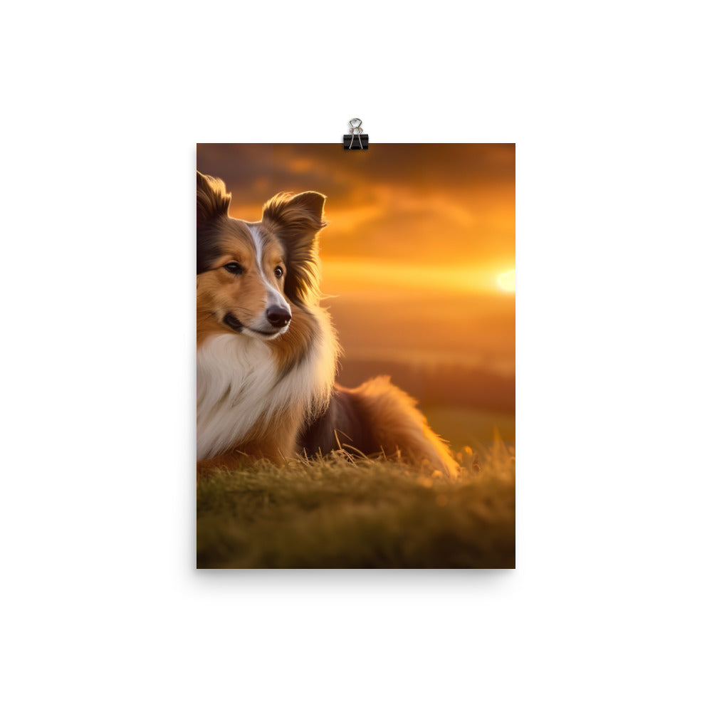 Shetland Sheepdog Watching the Sunset Photo paper poster - PosterfyAI.com