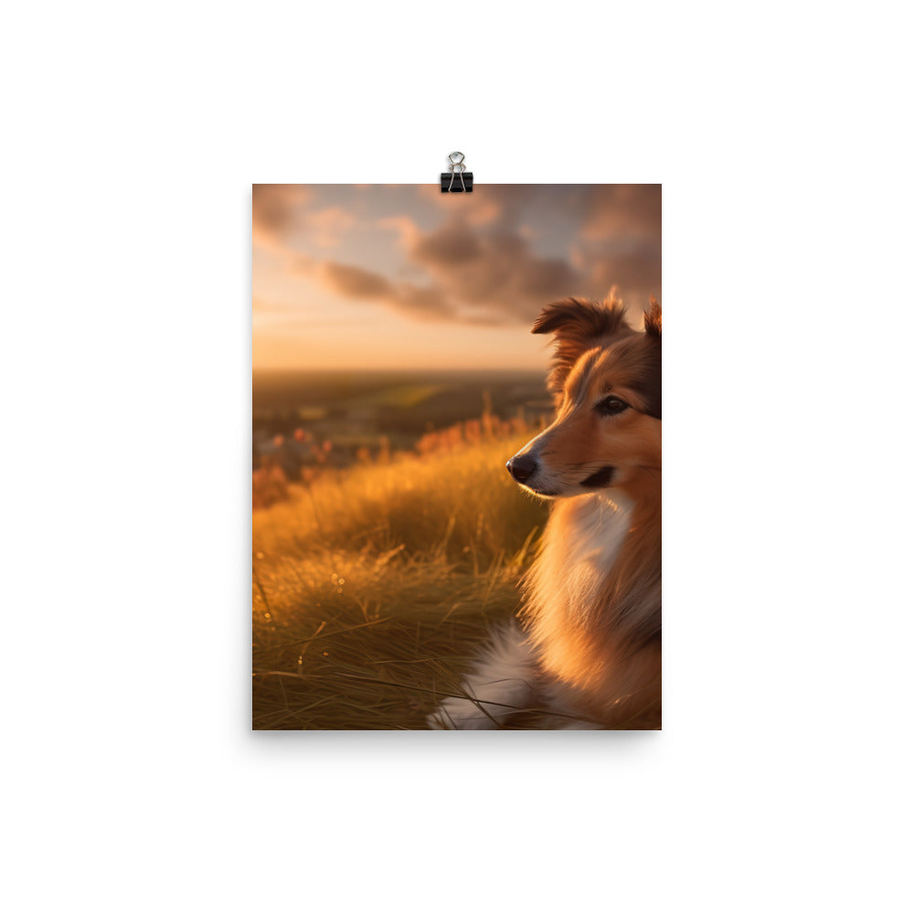 Shetland Sheepdog Watching the Sunset Photo paper poster - PosterfyAI.com