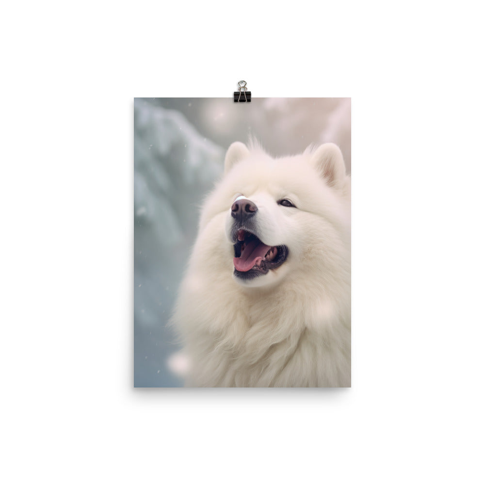 Samoyed Dog in Winter Photo paper poster - PosterfyAI.com