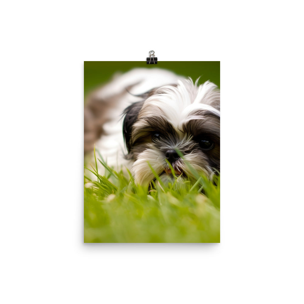 Playful Shih Tzu Enjoying the Outdoors Photo paper poster - PosterfyAI.com